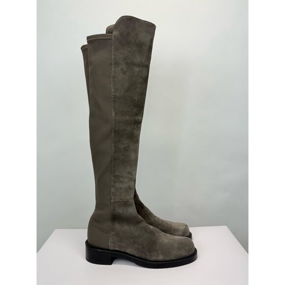 New Stuart Weitzman 5050 Bold Over The Knee Boot Grey Suede Sz 5.5 - Picture 4 of 15